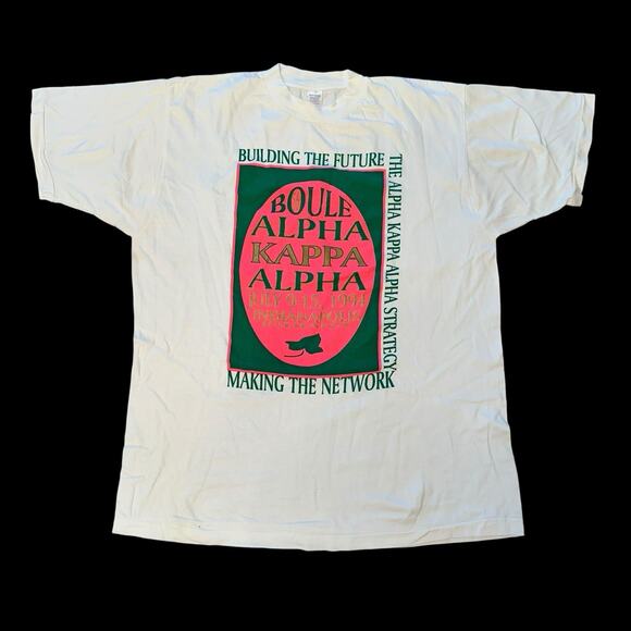 Vintage 90s Alpha Kappa Alpha Sorority Tee Shirt Boule Pink Green AKA 1908 Sz XL - Picture 1 of 4